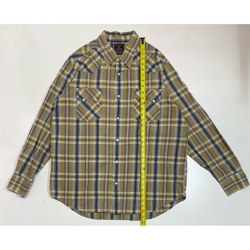 Lucky Brand Men's Western Diamond Pearl Snap Plaid Shirt XXL Sawtooth Pockets